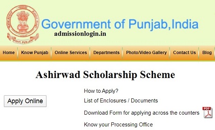 Ashirwad Scholarship Online Application Fresh & Renewal @ punjabscholarships.gov.in
